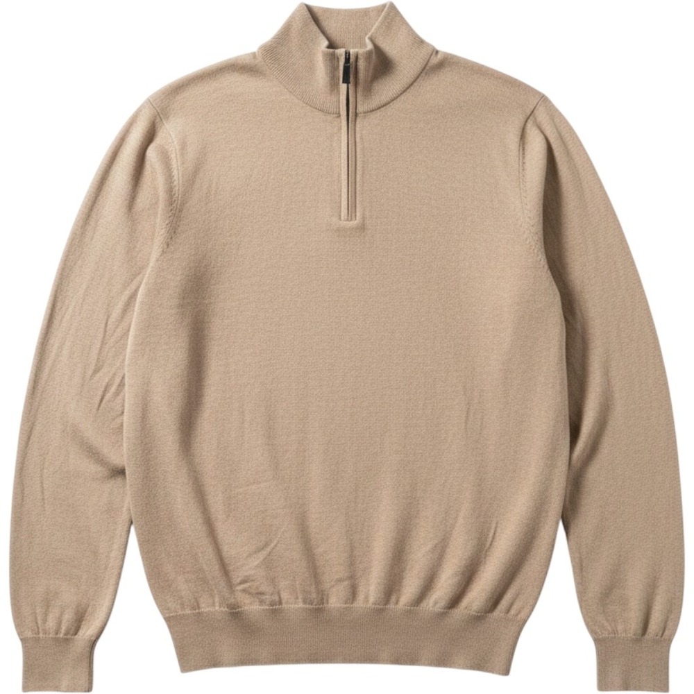 Daniel Hechter Quarter Zip Sweater Large Tan‎ Cotton Cashmere Pullover Preppy